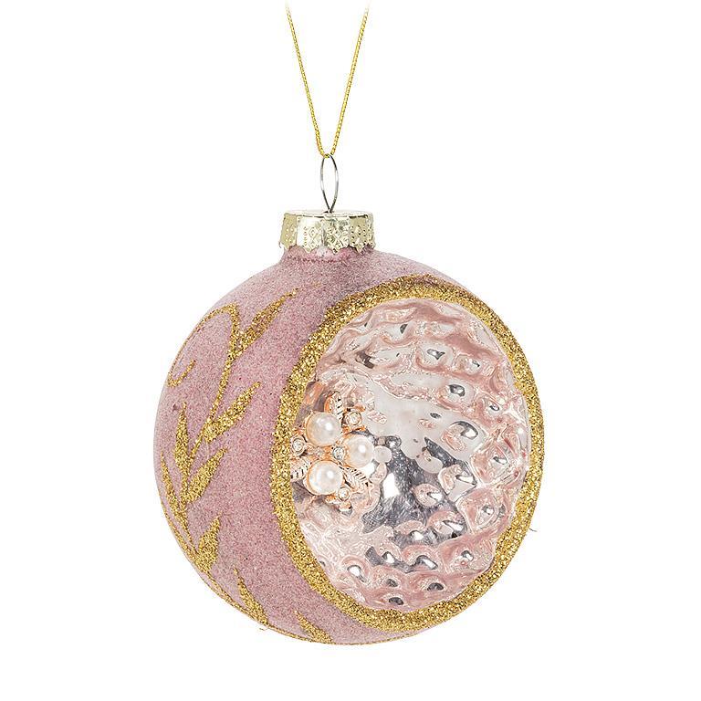 Pink Leaf Reflector Ball Ornament