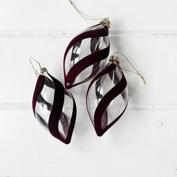 Burgundy Velvet & Clear Raindrop Ornament