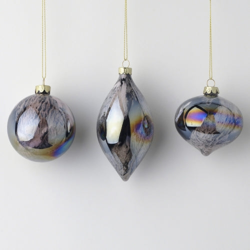 Silver & Pink Mirrored Glass Ornaments