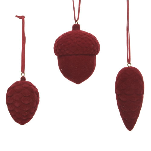 Oxblood Flocked Pine Cone Ornament