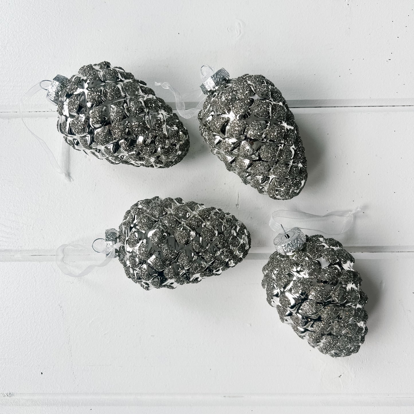 Silver Pinecone Ornaments