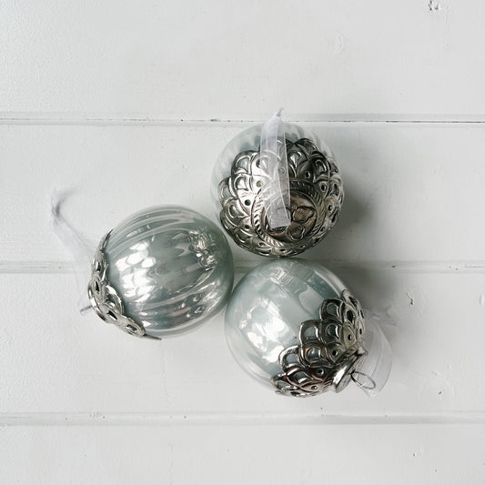 Iridescent & Silver Ball Ornaments