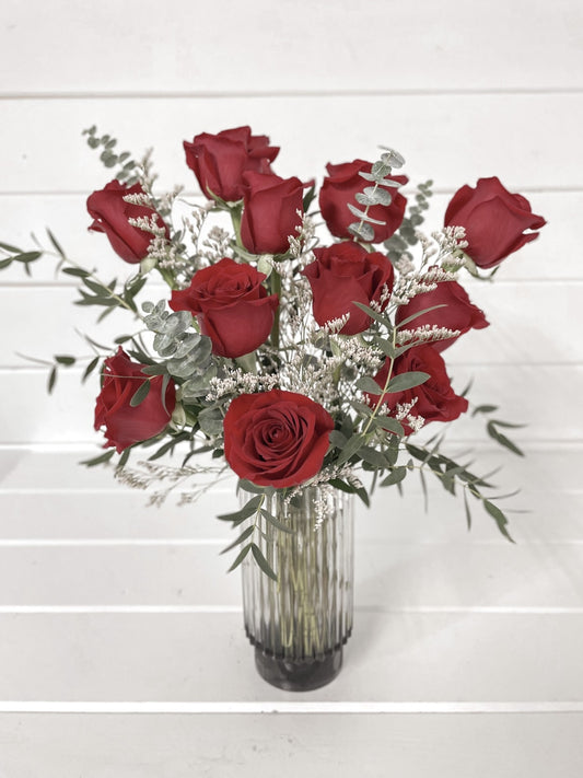 One Dozen Red Rose Arrangement